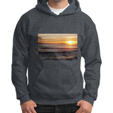 Gildan Hoodie (on man) Dark heather Tragic Vegan