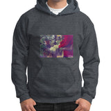 Gildan Hoodie (on man) Dark heather Tragic Vegan