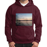 Gildan Hoodie (on man) Maroon Tragic Vegan