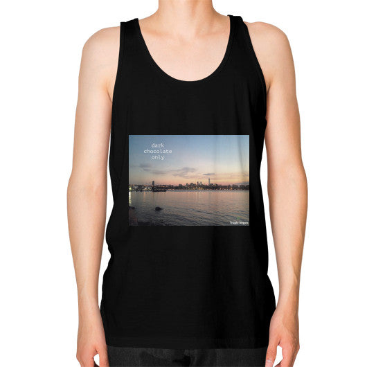 Unisex Fine Jersey Tank (on man) Black Tragic Vegan