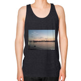 Unisex Fine Jersey Tank (on man) Tri-Blend Black Tragic Vegan