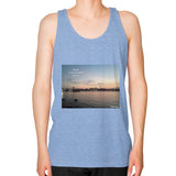 Unisex Fine Jersey Tank (on man) Tri-Blend Blue Tragic Vegan
