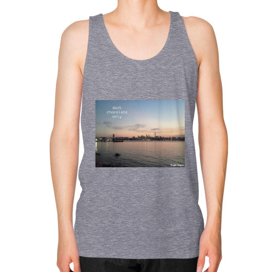 Unisex Fine Jersey Tank (on man) Tri-Blend Grey Tragic Vegan