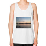 Unisex Fine Jersey Tank (on man) White Tragic Vegan