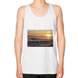 Unisex Fine Jersey Tank (on man) White Tragic Vegan