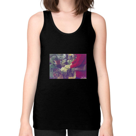 Unisex Fine Jersey Tank (on woman) Black Tragic Vegan