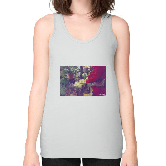 Unisex Fine Jersey Tank (on woman) Silver Tragic Vegan