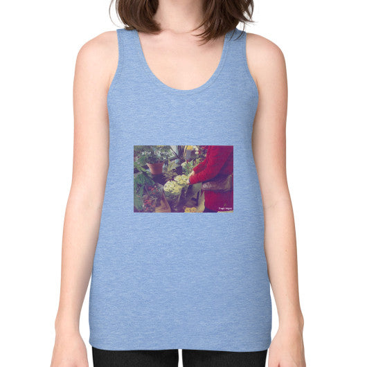Unisex Fine Jersey Tank (on woman) Tri-Blend Blue Tragic Vegan