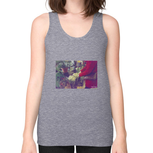Unisex Fine Jersey Tank (on woman) Tri-Blend Grey Tragic Vegan