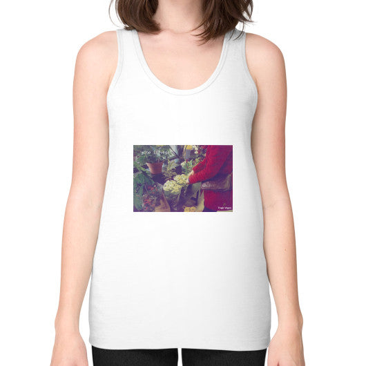 Unisex Fine Jersey Tank (on woman) White Tragic Vegan