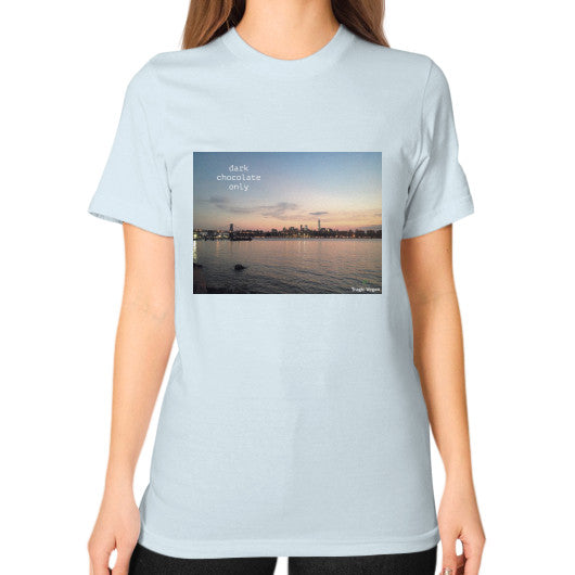 Unisex T-Shirt (on woman) Light blue Tragic Vegan