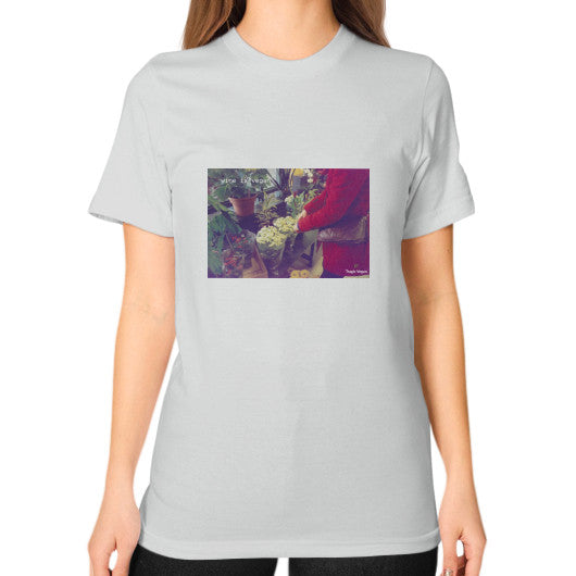 Unisex T-Shirt (on woman) Silver Tragic Vegan