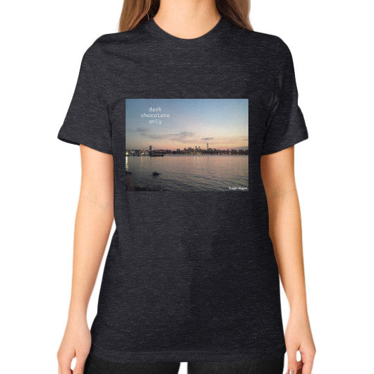 Unisex T-Shirt (on woman) Tri-Blend Black Tragic Vegan