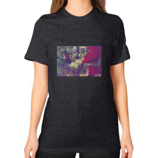 Unisex T-Shirt (on woman) Tri-Blend Black Tragic Vegan