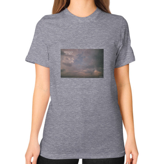 Unisex T-Shirt (on woman) Tri-Blend Grey Tragic Vegan